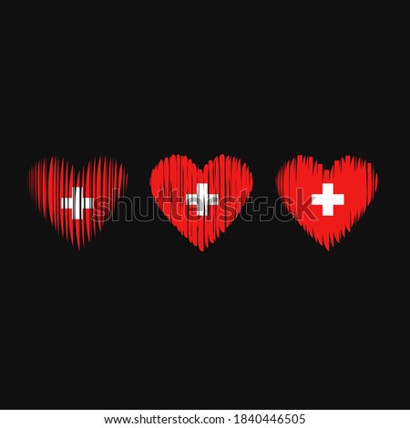 Swiss flag red heart Switzerland love logo icon sign emblem Hand drawn stripe Modern design splash style Fashion print for clothes apparel greeting invitation card emblem menu food poster banner flyer