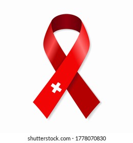 Swiss flag stripe ribbon on white background. Vector illustration.