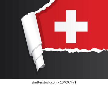 Swiss flag under ripped paper vector illustration.