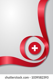 Swiss flag wavy abstract background. Vector illustration.