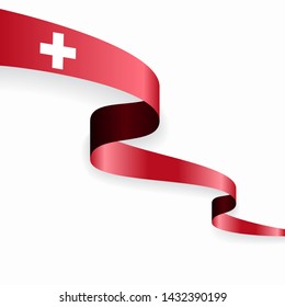 Swiss flag wavy abstract background. Vector illustration.