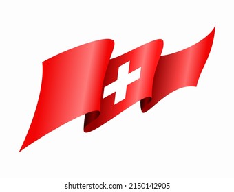 Swiss flag wavy abstract background. Vector illustration.
