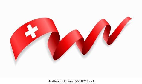 Swiss flag wavy abstract background. Vector illustration.