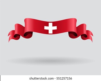 Swiss Flag Wavy Abstract Background. Vector Illustration.