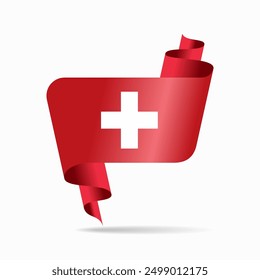 Swiss flag wavy ribbon background. Vector illustration.