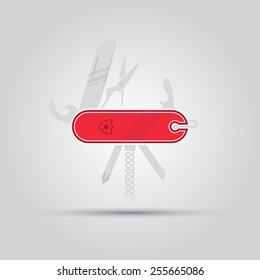swiss folding knife colored vector flat objects