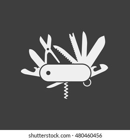 Swiss folding knife flat icon vector; Folding army knife; multi-tool instrument sign vector isolated
