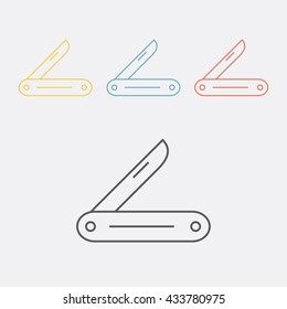 Swiss folding knife. Thin line icon. Vector illustration.