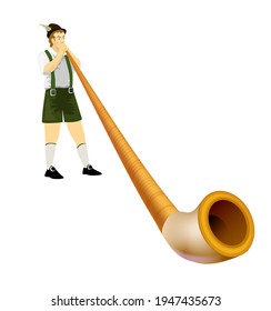 Swiss folk man win tradition  Alphorn instrument