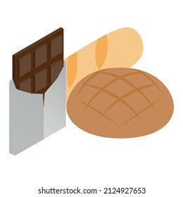 Swiss food icon isometric vector. Swiss chocolate bar and freshly baked bread. Traditional food, national product