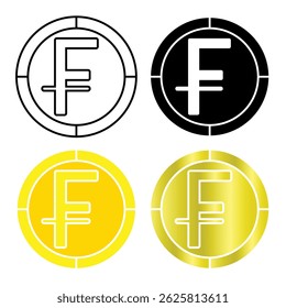 Vector suizo del icono de la moneda del franco con cuatro clases de estilos en el fondo blanco