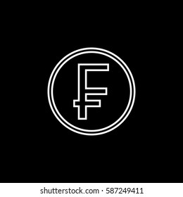 Swiss franc coin line icon, finance and business, franc sign vector graphics, a linear pattern on a black background, eps 10.