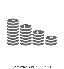 Swiss franc coin stack icon. Coins stacks icon, pile of swiss franc coins.