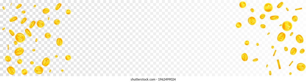 Swiss franc coins falling. Bewitching scattered CHF coins. Switzerland money. Adorable jackpot, wealth or success concept. Vector illustration.