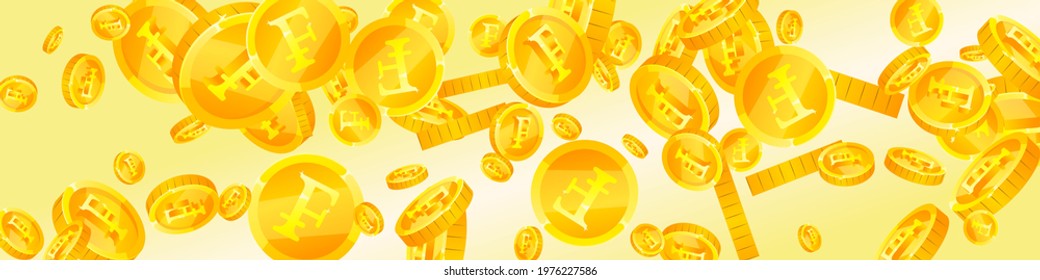 Swiss franc coins falling. Bold scattered CHF coins. Switzerland money. Exquisite jackpot, wealth or success concept. Vector illustration.
