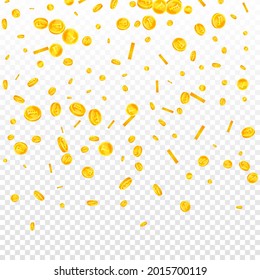 Swiss franc coins falling. Excellent scattered CHF coins. Switzerland money. Exquisite jackpot, wealth or success concept. Vector illustration.