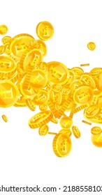 Swiss franc coins falling. Gold scattered CHF coins. Switzerland money. Great business success concept. Vector illustration.