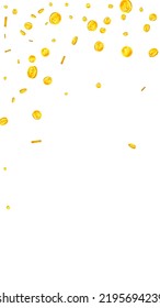 Swiss franc coins falling. Gold scattered CHF coins. Switzerland money. Jackpot wealth or success concept. Vector illustration.