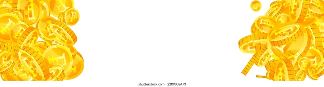 Swiss franc coins falling. Gold scattered CHF coins. Switzerland money. Great business success concept. Panoramic vector illustration.