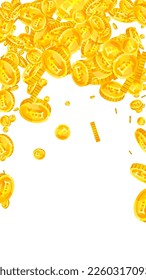 Swiss franc coins falling. Gold scattered CHF coins. Switzerland money. Jackpot wealth or success concept. Vector illustration.