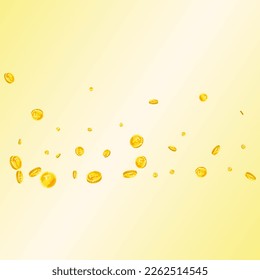 Swiss franc coins falling. Gold scattered CHF coins. Switzerland money. Global financial crisis concept. Square vector illustration.
