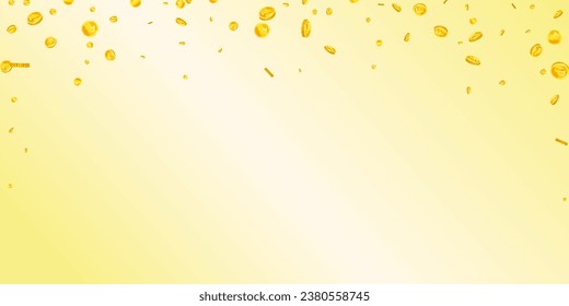 Swiss franc coins falling. Gold scattered CHF coins. Switzerland money. Great business success concept. Wide vector illustration.