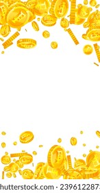 Swiss franc coins falling. Gold scattered CHF coins. Switzerland money. Great business success concept. Vector illustration.