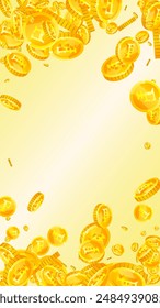 Swiss franc coins falling. Gold scattered CHF coins. Switzerland money. Great business success concept. Vector illustration.