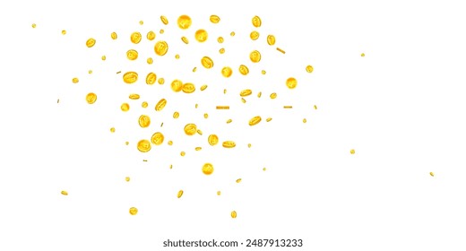 Swiss franc coins falling. Gold scattered CHF coins. Switzerland money. Great business success concept. Wide vector illustration.