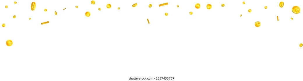 Swiss franc coins falling. Gold scattered CHF coins. Switzerland money. Jackpot wealth or success concept. Panoramic vector illustration.