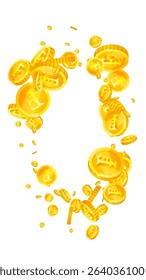 Swiss franc coins falling. Gold scattered CHF coins. Switzerland money. Jackpot wealth or success concept. Vector illustration.