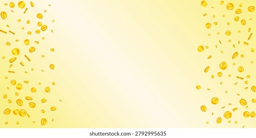 Swiss franc coins falling. Gold scattered CHF coins. Switzerland money. Great business success concept. Wide vector illustration.