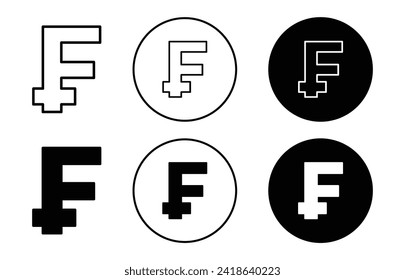 Swiss franc currency vector icon set collection. Swiss franc currency Outline flat Icon.