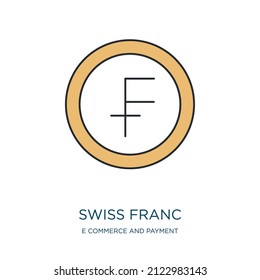 icono del franco suizo de comercio electrónico y cobro de pagos. Brillo delgado franco suizo, comprar, dinero en efectivo, el icono de color lineal compensado detallado aislado en el fondo blanco. Signo de franco suizo vector de línea, símbolo para 