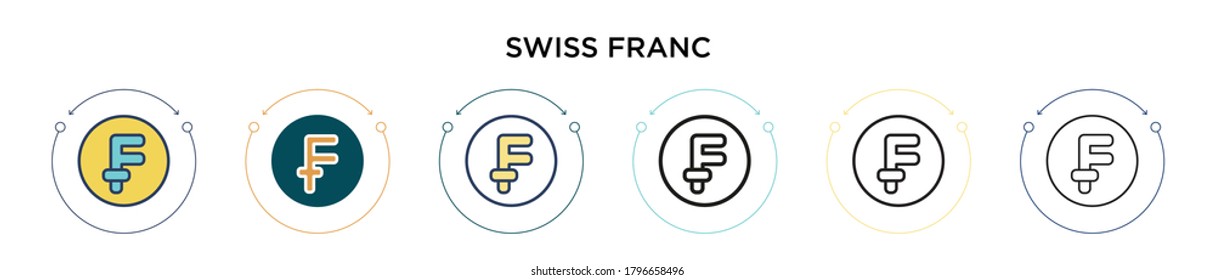 Swiss franc icon in filled, thin line, outline and stroke style. Vector illustration of two colored and black swiss franc vector icons designs can be used for mobile, ui, web