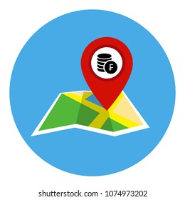 Swiss franc pointer icon on map. Vector illustration