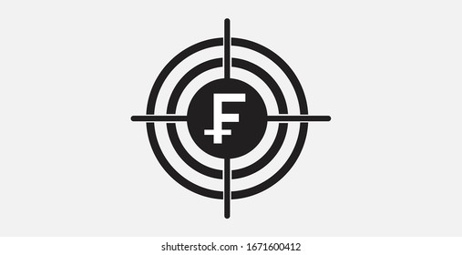 Swiss franc in the target icon. Vector illustration icon. Simple icon. Investment target icon.
