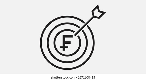 Swiss franc in the target icon. Vector illustration icon. Simple icon. Investment target icon.