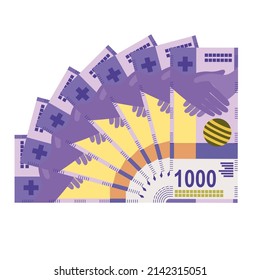 Swiss Franc Vector Illustration. Switzerland, Liechtenstein money set bundle banknotes. Paper money 1000 fr. Flat style. Isolated on white background. Simple minimal design.