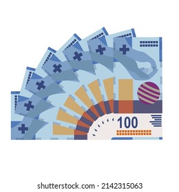 Swiss Franc Vector Illustration. Switzerland, Liechtenstein money set bundle banknotes. Paper money 100 fr. Flat style. Isolated on white background. Simple minimal design.