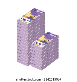 Swiss Franc Vector Illustration. Switzerland, Liechtenstein money set bundle banknotes. Paper money 1000 fr. Flat style. Isolated on white background. Simple minimal design.