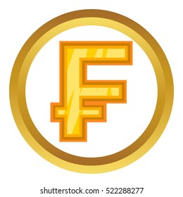 Swiss frank vector icon in golden circle, cartoon style isolated on white background