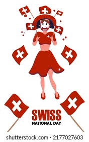 swiss girl on swiss national day. Swiss. Switzerland Day. Swiss national flag