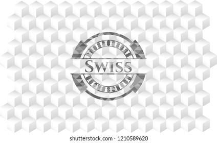 Swiss grey badge with geometric cube white background
