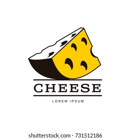 Swiss, holland maasdam yellow piece of porous cheese with holes brand, logo product design icon pictrogram silhouette. Isolated flat illustration on a white background.