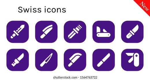 swiss icon set. 10 filled swiss icons.  Collection Of - Knife, Penknife, Pocket knife icons