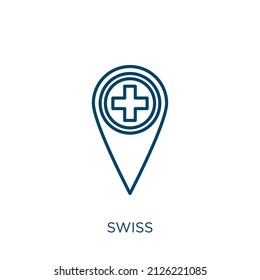 swiss icon. Thin linear swiss outline icon isolated on white background. Line vector swiss sign, symbol for web and mobile