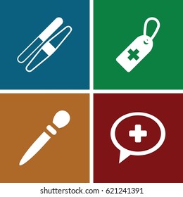 Swiss icons set. set of 4 swiss filled icons such as nail sawing, sawing, medical cross tag
