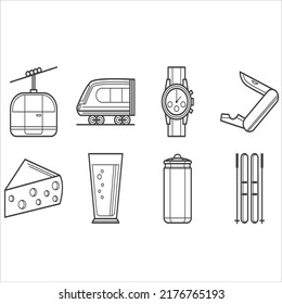Swiss icons sets flat black white symbols outline