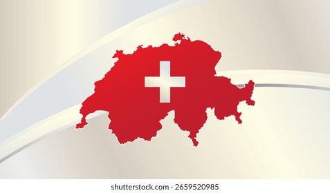 Fondo del Día de la Independencia de Suiza, símbolo de la cruz y mapa de Suiza
